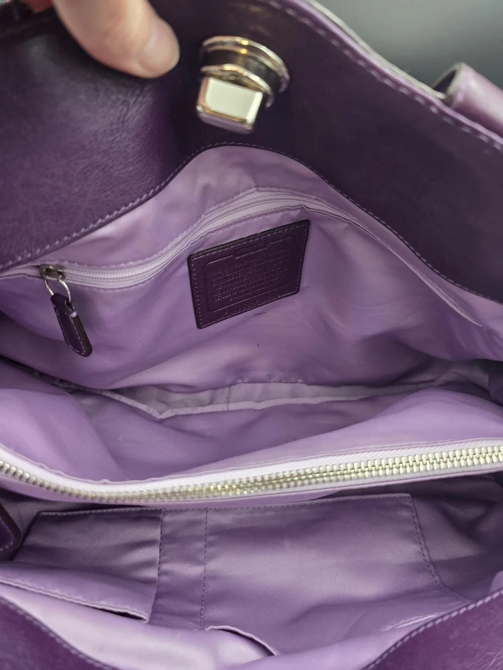 Coach Purple Leather Pleated Satchel with Turnlock